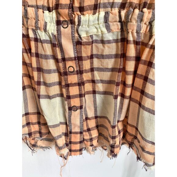 NWT Free People Pacific Dawn Plaid Top Orange Yellow Peach Tree Combo SMALL - Picture 6 of 8